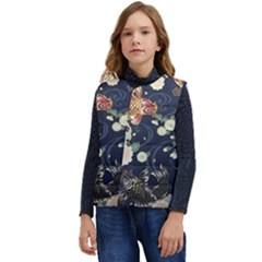 Japanese Wave Koi Illustration Pattern Kid s Button Up Puffer Vest	