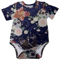 Japanese Wave Koi Illustration Pattern Baby Short Sleeve Bodysuit