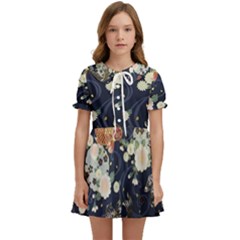 Japanese Wave Koi Illustration Pattern Kids  Sweet Collar Dress