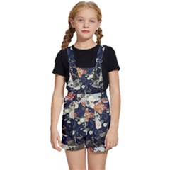 Japanese Wave Koi Illustration Pattern Kids  Short Overalls