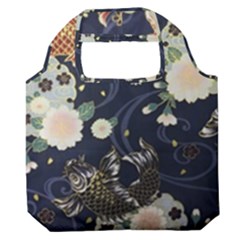 Japanese Wave Koi Illustration Pattern Premium Foldable Grocery Recycle Bag