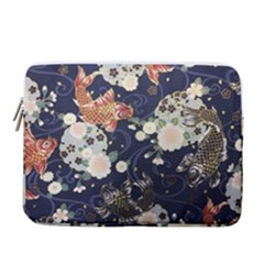 Japanese Wave Koi Illustration Pattern 14  Vertical Laptop Sleeve Case With Pocket