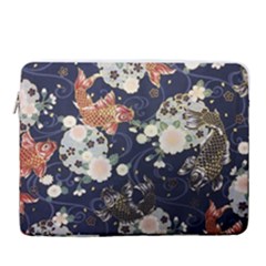 Japanese Wave Koi Illustration Pattern 15  Vertical Laptop Sleeve Case With Pocket