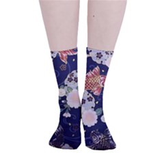 Japanese Wave Koi Illustration Pattern Smooth Crew Length Tube Socks