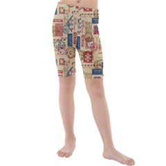 Letters Writing Paper Text Pattern Kids  Mid Length Swim Shorts