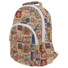 Letters Writing Paper Text Pattern Rounded Multi Pocket Backpack by Apenda