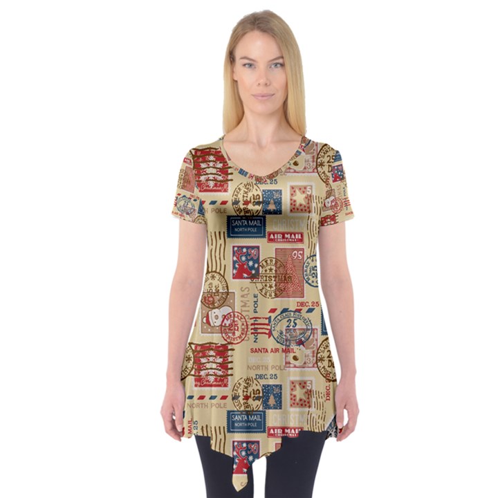 Letters Writing Paper Text Pattern Short Sleeve Tunic 