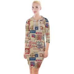 Letters Writing Paper Text Pattern Quarter Sleeve Hood Bodycon Dress