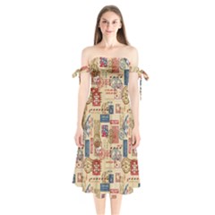 Letters Writing Paper Text Pattern Shoulder Tie Bardot Midi Dress by Apenda