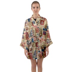 Letters Writing Paper Text Pattern Long Sleeve Satin Kimono