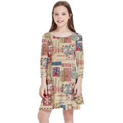 Letters Writing Paper Text Pattern Kids  Quarter Sleeve Skater Dress