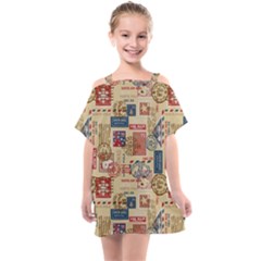 Letters Writing Paper Text Pattern Kids  One Piece Chiffon Dress