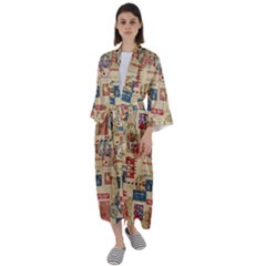 Letters Writing Paper Text Pattern Maxi Satin Kimono by Apenda