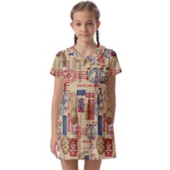 Letters Writing Paper Text Pattern Kids  Asymmetric Collar Dress