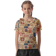 Letters Writing Paper Text Pattern Kids  Frill Chiffon Blouse