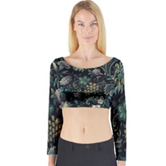 Pattern Flowers Plants Leaves Long Sleeve Crop Top