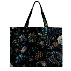 Pattern Flowers Plants Leaves Zipper Mini Tote Bag