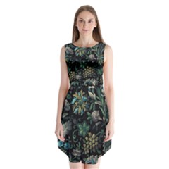 Pattern Flowers Plants Leaves Sleeveless Chiffon Dress  