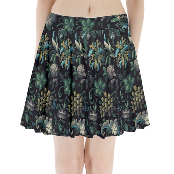 Pattern Flowers Plants Leaves Pleated Mini Skirt