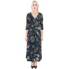 Pattern Flowers Plants Leaves Quarter Sleeve Wrap Maxi Dress