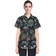 Pattern Flowers Plants Leaves Women s Short Sleeve Shirt