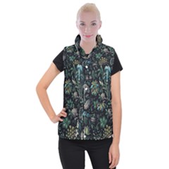 Pattern Flowers Plants Leaves Women s Button Up Vest