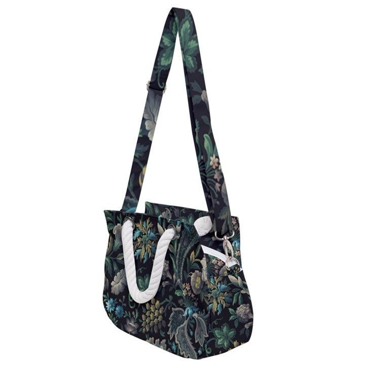 Pattern Flowers Plants Leaves Rope Handles Shoulder Strap Bag