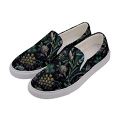 Pattern Flowers Plants Leaves Women s Canvas Slip Ons