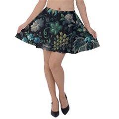 Pattern Flowers Plants Leaves Velvet Skater Skirt by Posterlux