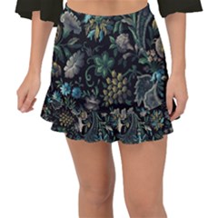 Pattern Flowers Plants Leaves Fishtail Mini Chiffon Skirt