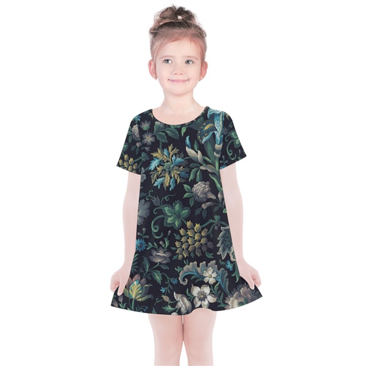 Pattern Flowers Plants Leaves Kids  Simple Cotton Dress