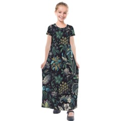 Pattern Flowers Plants Leaves Kids  Short Sleeve Maxi Dress