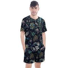 Pattern Flowers Plants Leaves Men s Mesh T-shirt And Shorts Set