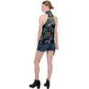 Pattern Flowers Plants Leaves Halter Asymmetric Satin Top View2