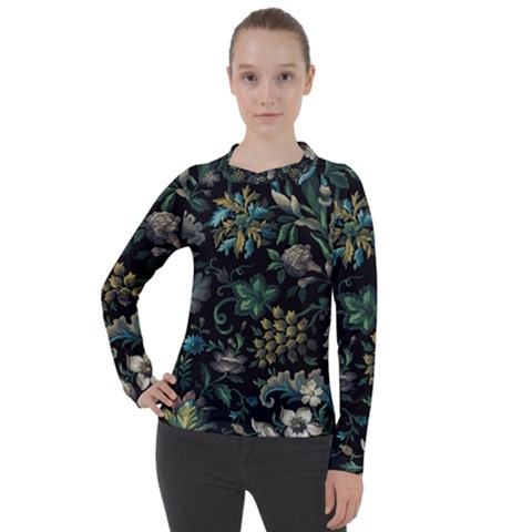 Pattern Flowers Plants Leaves Women s Pique Long Sleeve T-shirt by Posterlux