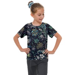 Pattern Flowers Plants Leaves Kids  Mesh Piece T-shirt