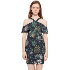 Pattern Flowers Plants Leaves Shoulder Frill Bodycon Summer Dress