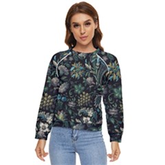 Pattern Flowers Plants Leaves Women s Long Sleeve Raglan T-shirt