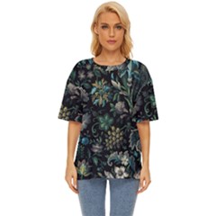 Pattern Flowers Plants Leaves Oversized Basic T-shirt