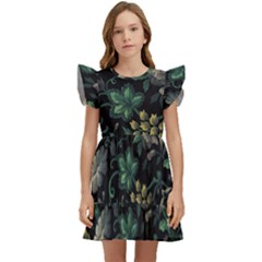 Pattern Flowers Plants Leaves Kids  Winged Sleeve Dress