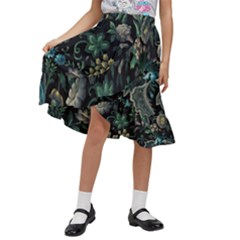 Pattern Flowers Plants Leaves Kids  Ruffle Flared Wrap Midi Skirt by Posterlux