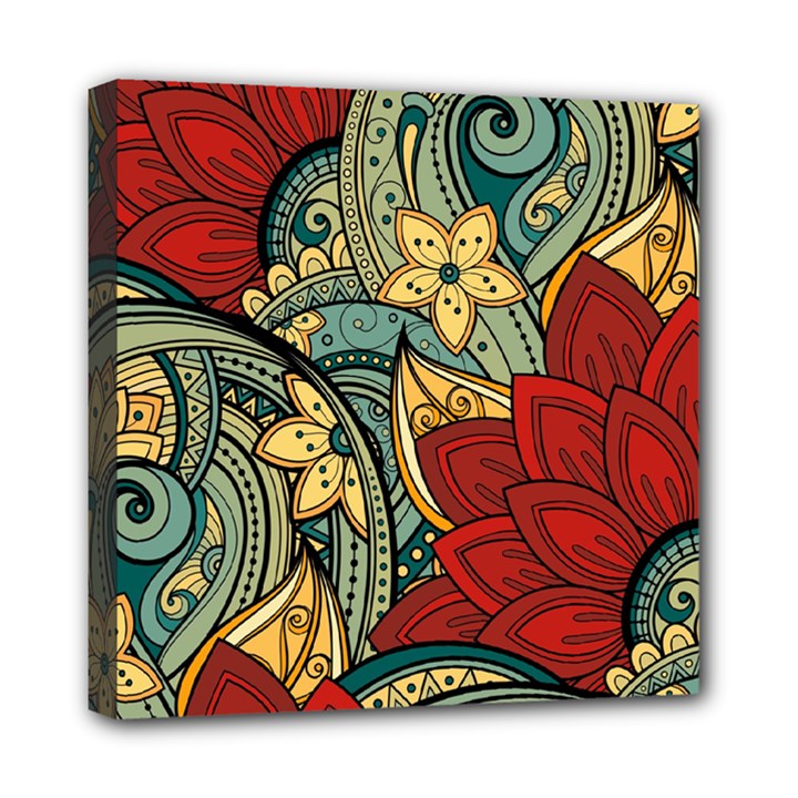 Pattern Shape Colorful Flower Leaves Mini Canvas 8  x 8  (Stretched)