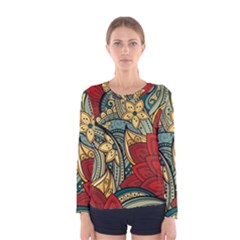 Pattern Shape Colorful Flower Leaves Women s Long Sleeve T-shirt