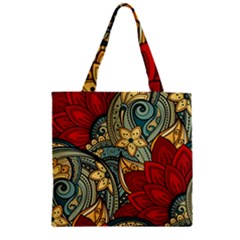 Pattern Shape Colorful Flower Leaves Zipper Grocery Tote Bag