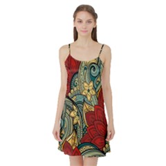 Pattern Shape Colorful Flower Leaves Satin Night Slip by Posterlux