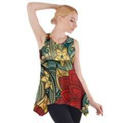 Pattern Shape Colorful Flower Leaves Side Drop Tank Tunic