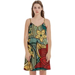 Pattern Shape Colorful Flower Leaves Mini Camis Dress With Pockets by Posterlux