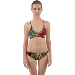 Pattern Shape Colorful Flower Leaves Wrap Around Bikini Set