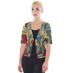 Pattern Shape Colorful Flower Leaves Cropped Button Cardigan