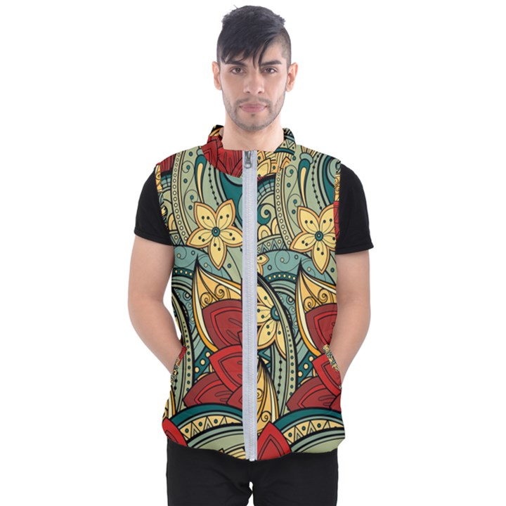 Pattern Shape Colorful Flower Leaves Men s Puffer Vest